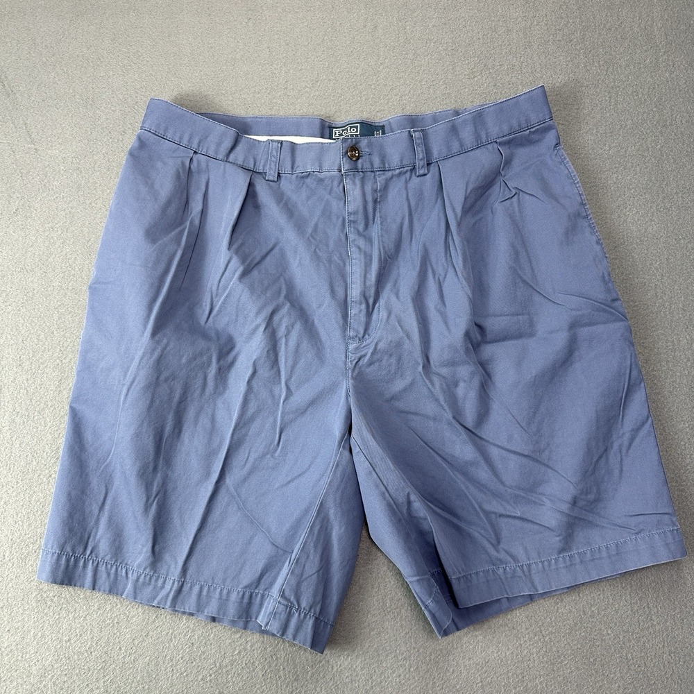 Vintage Polo Ralph Lauren Shorts Mens 38 Blue Tyler Chino Pleated Classic